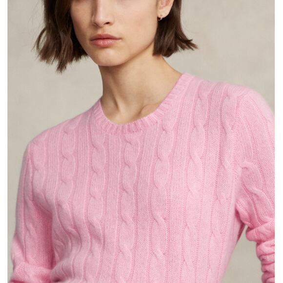Polo Ralph Lauren Unisex Dusty Pink The Iconic Cable-Knit Sweater Size L - Picture 12 of 13